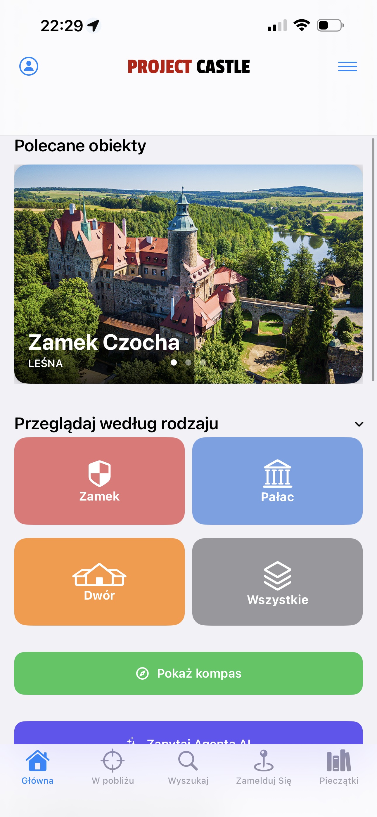 Ekran główny aplikacji Project Castle